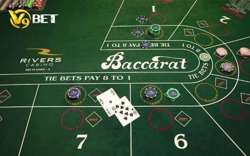 Baccarat V9BET | Luật Chơi, Banker, Player & Tie 2 Bàn Baccarat có ô Banker, Player và dòng Tie Bets Pay 8 to 1