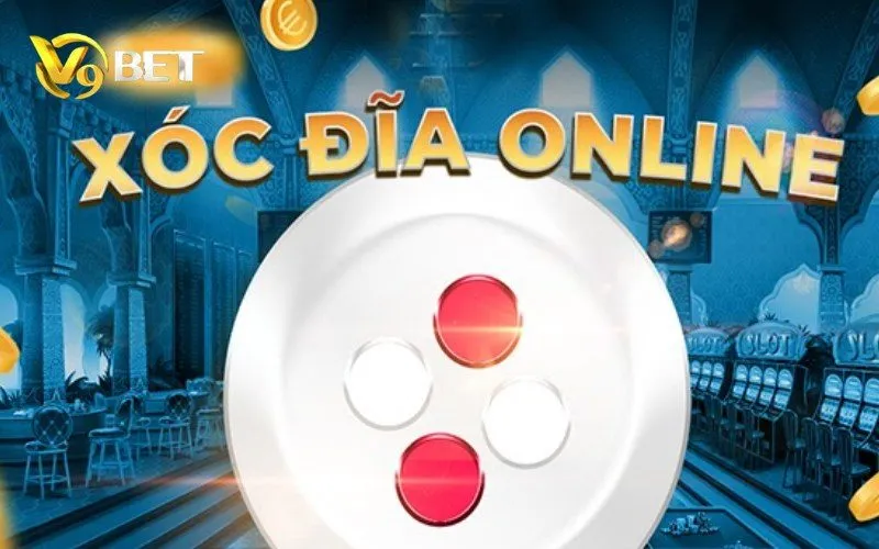 Xóc Đĩa V9BET | Luật Chơi, Cửa Chẵn Lẻ & Quản Lý Vốn 1 Xóc Đĩa V9BET với đĩa chơi và bốn quân.