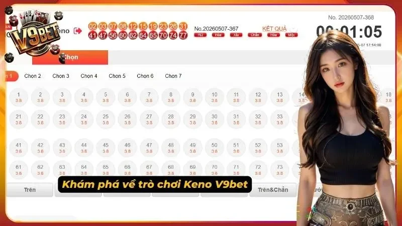 Keno V9BET | Luật Chơi, Cách Chọn Số & Quản Lý Vốn 1 Bảng chọn số Keno V9BET với kết quả kỳ trước và thời gian đếm ngược