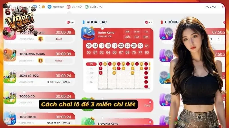 Lô Đề V9BET | Cách Chơi, Tỷ Lệ, 3 Miền & Quản Lý Vốn 2 Sảnh xổ số V9BET với các mục TCG45SVN North, South và Turbo Keno